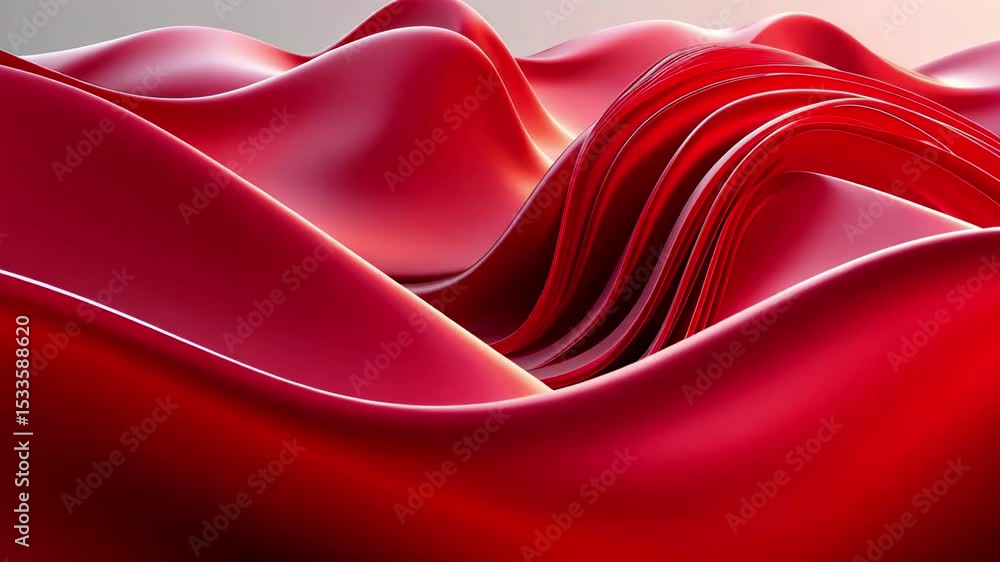 Poster dynamic waves create a vibrant futuristic landscape with smooth red curves and fluid motion, futuris