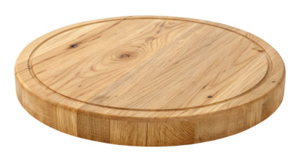 wooden chopping board, wooden round cutting board isolated on transparent background