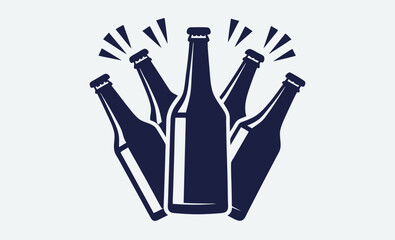 Cheers beer bottles silhouette simple flat icon,vector illustration 