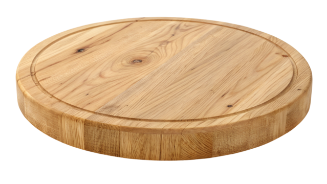 wooden chopping board, wooden round cutting board isolated on transparent background