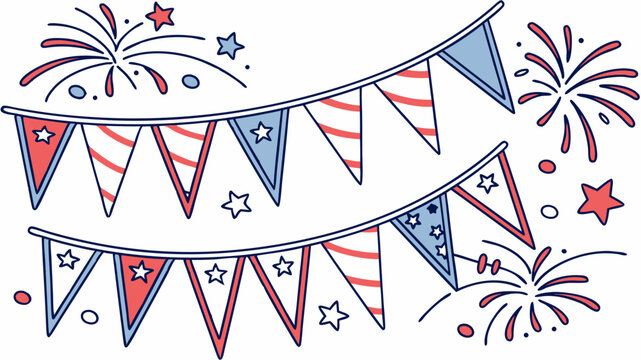 Festive bunting with stars and stripes and firework bursts for a patriotic celebration theme design