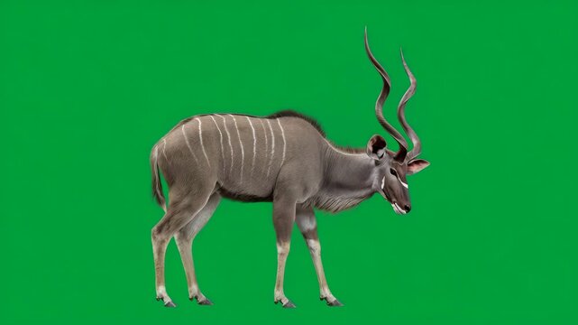 Greater Kudu Antelope Isolated on Green Screen
