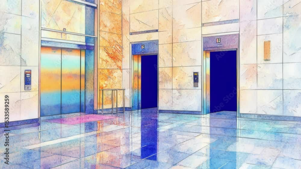 Poster two elevators in a modern building, suitable for architecture or interior design images