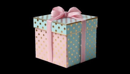 Obraz premium Square gift box with pastel polka dots and pink ribbon