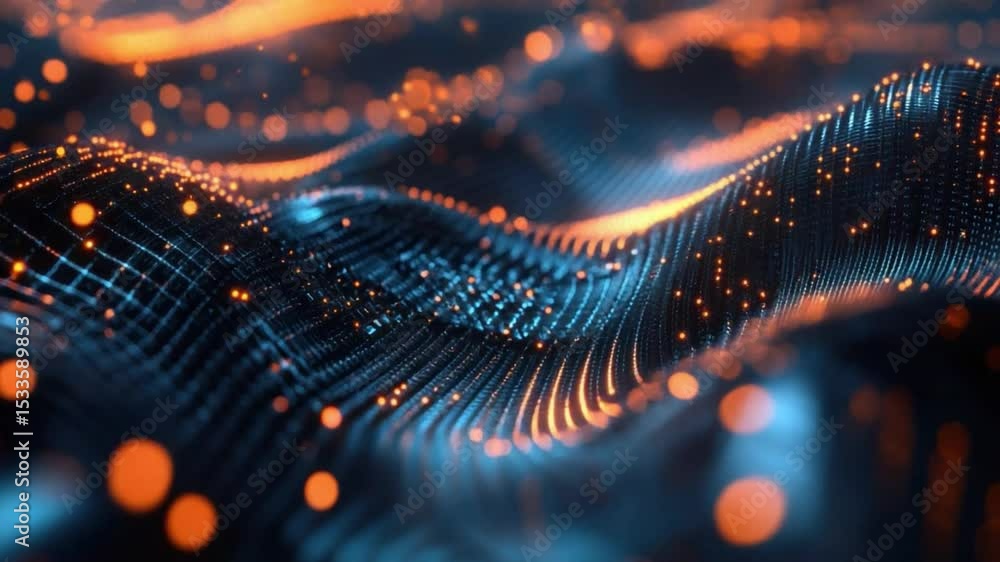 Poster digital waves of information: an abstract illustration of flowing digital information, depicting int