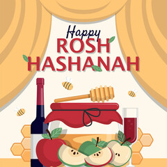 Happy Rosh Hashanah Poster. Jewish new year on stage