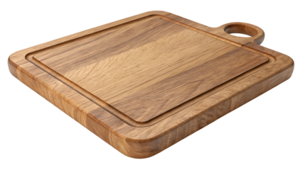 wooden chopping board, wooden square cutting board isolated on transparent background