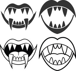Silhouette Vampire Fangs Flat Illustration Gothic Bite Vector Art for Halloween Decor & Horror Designs.