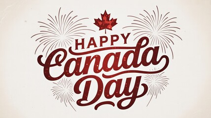 Festive Canada Day Typography with Fireworks and Maple Leaf Emblem