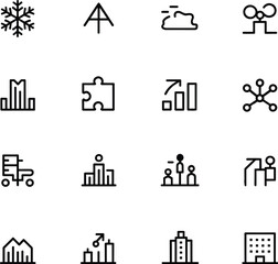 Set of Minimalist Line Icons Featuring Business, Technology, and Social Interaction Symbols