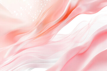 Pastel peach and rose pink fabric flowing softly in a gentle breeze, creating a serene and calming visual experience in a minimalist setting