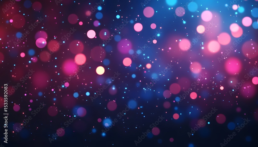 Poster abstract design of colorful bokeh light spots on dark background.