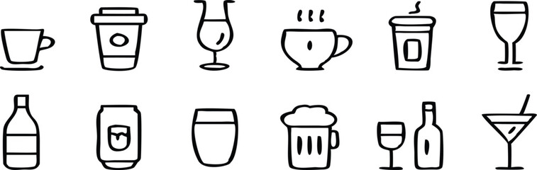 Drink thin line icons collection. Editable stroke. Vector