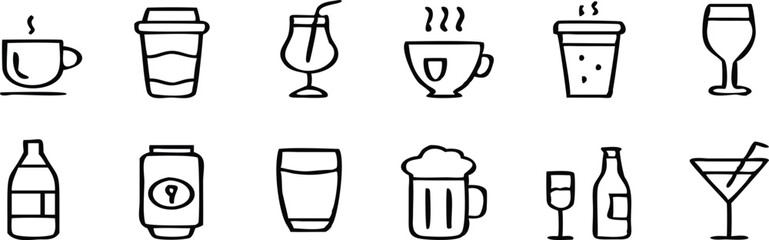 Drink thin line icons collection. Editable stroke. Vector