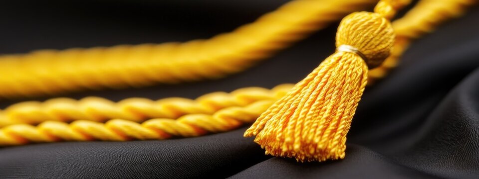 Gold cord tassels on black fabric