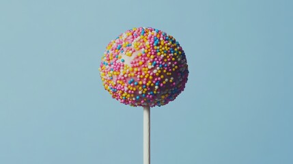 Colorful cake pop covered in sprinkles on a stick