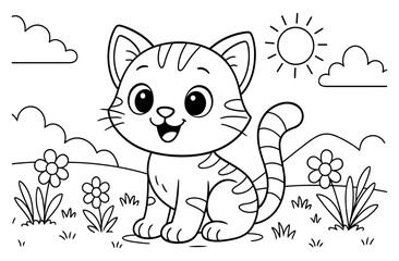 Coloring page of little cat for kids coloring book