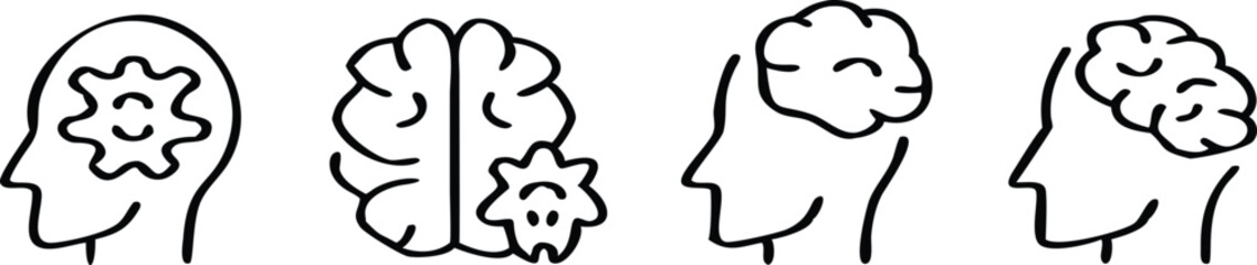 Thinking thin line icons set. Mind, brain symbol. Vector