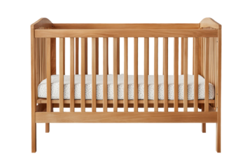 Elegant wooden crib isolated on a transparent background ideal for nursery designs and baby product presentations