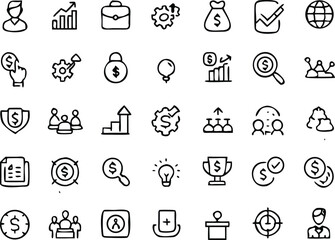 Business thin line icons set. Business and Finance editable stroke icon collection. Profit, Businessman, Money symbol. Vector