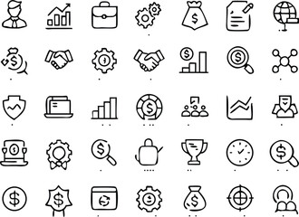 Business thin line icons set. Business and Finance editable stroke icon collection. Profit, Businessman, Money symbol. Vector