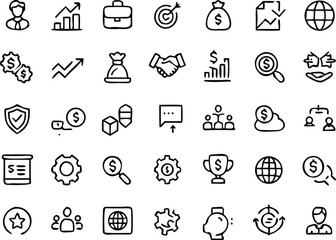 Business thin line icons set. Business and Finance editable stroke icon collection. Profit, Businessman, Money symbol. Vector