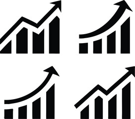 Growing graph simple icons set. Profit growing symbol. Growth chart icon. Vector illustration