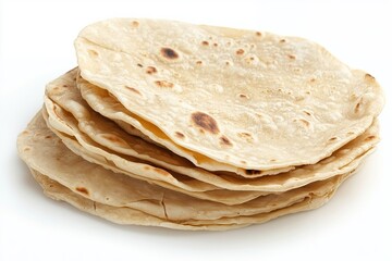 Flavorful chapati flatbread stacked on a white background showcasing a traditional staple of Indian cuisine commonly enjoyed at any meal