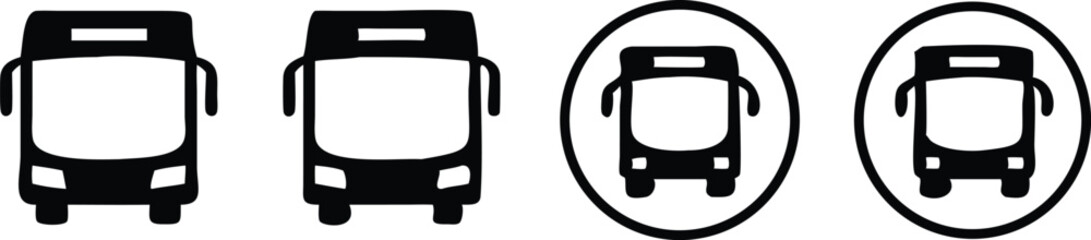 Bus black flat icon set. Public transport symbol. Vector