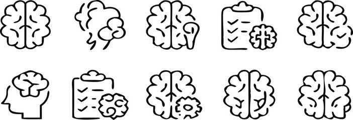 Brain different line icons set. Mind, intelligence symbol. Vector