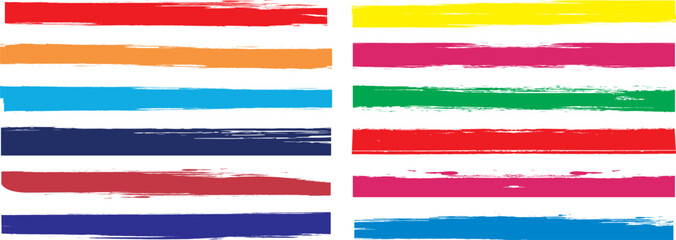 Colorful paint strokes. colorful brush strokes, lines, Brush stain. Rectangle brush collection. Grungy brushes collection on transparent background for decoration and creative design. Vector EPS 10