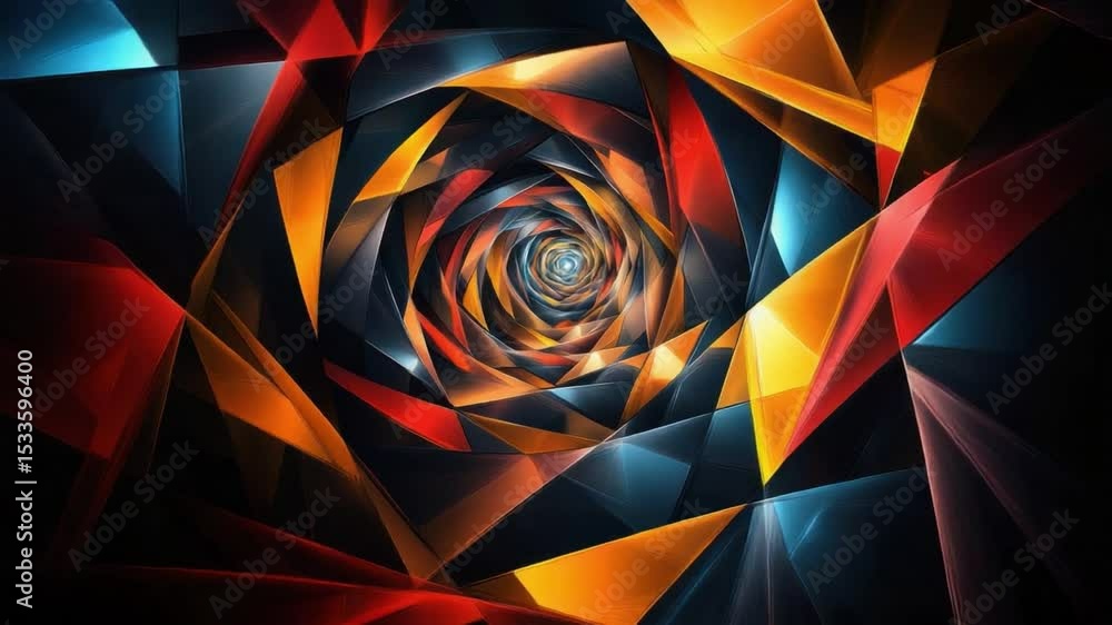 Poster vibrant geometric vortex: dive into an mesmerizing abstract art piece featuring an kaleidoscopic dis