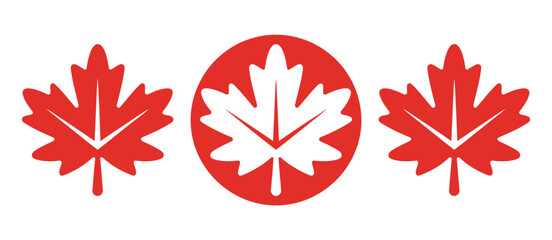 Red and White Canadian Maple Leaf Icons Set