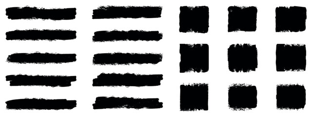 Set of hand painted grunge brushes. grunge Black ink paint brush stroke, grunge line ,and frame collection for social media. Grungy splatter or dirty watercolor texture as ornament art. 