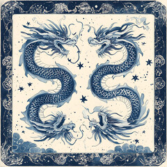 Obraz premium Seamless patterns of Chinese and Japanese traditional tile designs with elegant illustrations