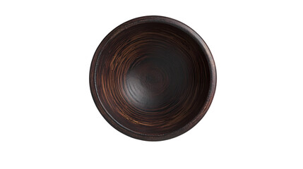 Dark Brown Wooden Bowl Top View isolated on transparent background