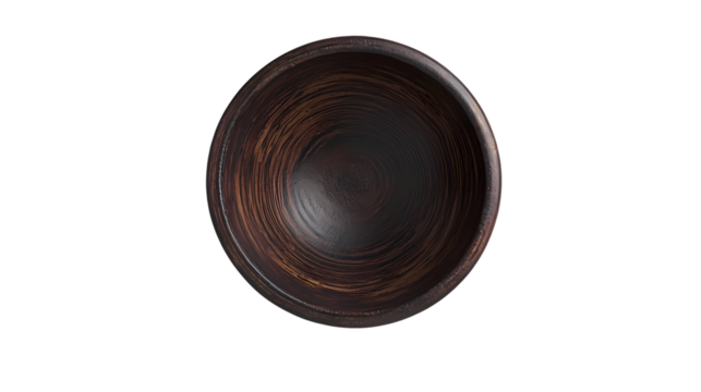 Dark Brown Wooden Bowl Top View isolated on transparent background