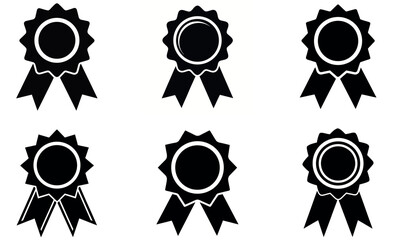 Collection of Black and White Award Ribbon Icon Vectors on White Background