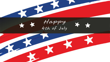 Happy th of july graphic featuring red white and blue stripes and white stars on a dark banner