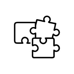 Puzzle pieces icon. Two puzzle pieces connect together.  This interlocking puzzle pieces design is perfect for websites and apps.  Puzzle pieces symbolize teamwork and problem solving.
