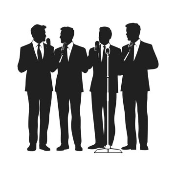 Silhouette of a male vocal quartet singing in suits.