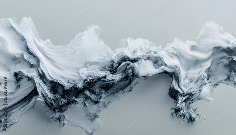 Poster abstract design with flowing, layered forms in muted tones.