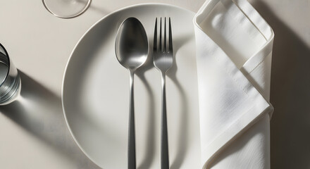 Elegant plate with fork, spoon, and napkin