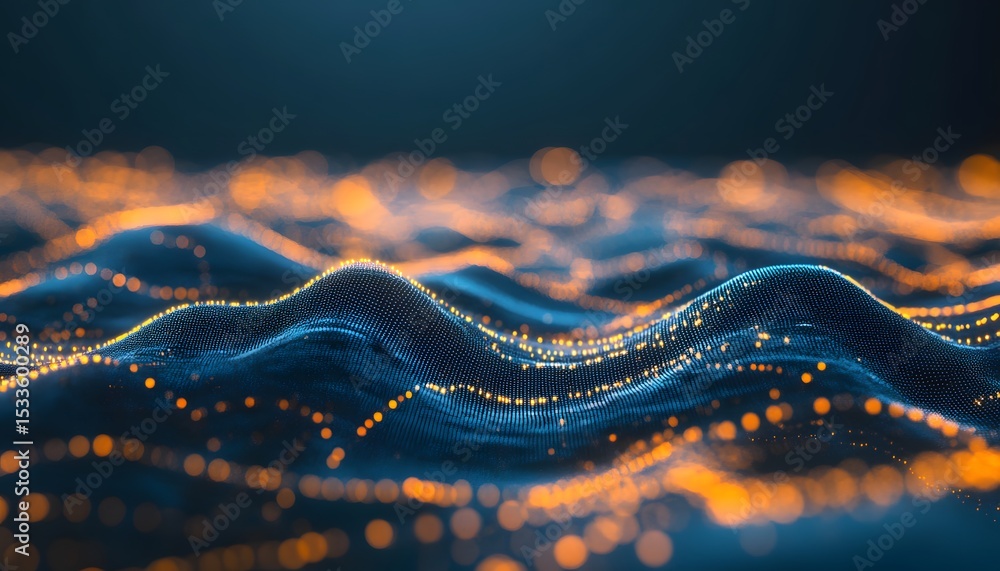 Poster abstract digital wave pattern with glowing points.