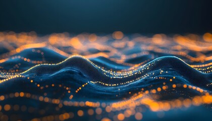 Abstract digital wave pattern with glowing points.
