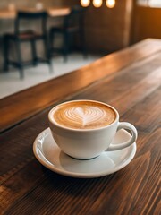 Obraz premium Latte with Heart Foam in White Cup, Top View