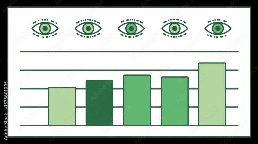 Poster vision improvement graph illustrates progress with eye symbols in minimal flat style and an open top