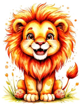 Naklejki lion watercolor illustration on white background.