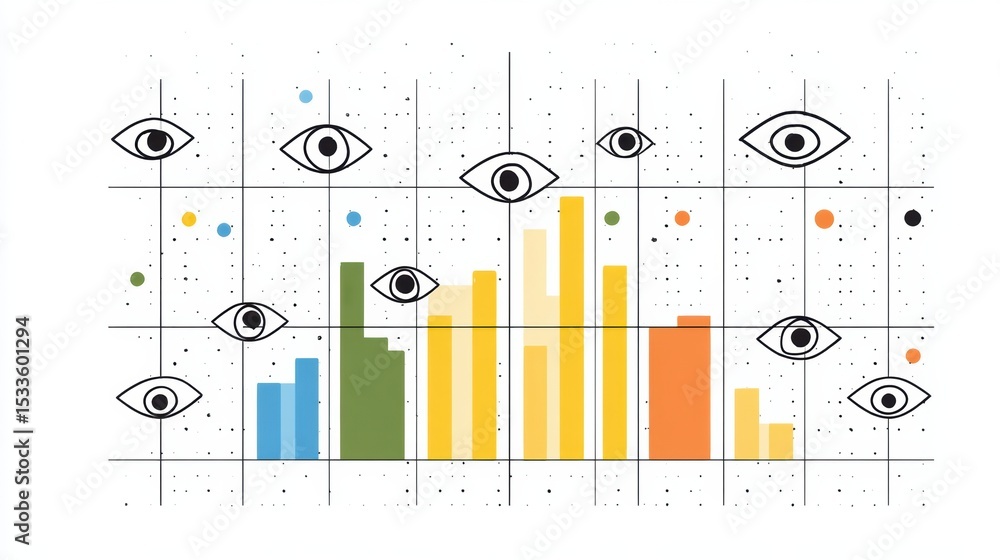 Poster vision improvement graph illustrating eye symbols in minimal flat style with an open top zone