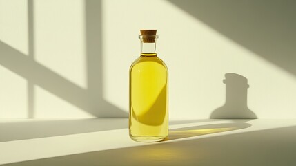 Minimal coconut oil packaging in a clean glass bottle centered on bright white backdrop